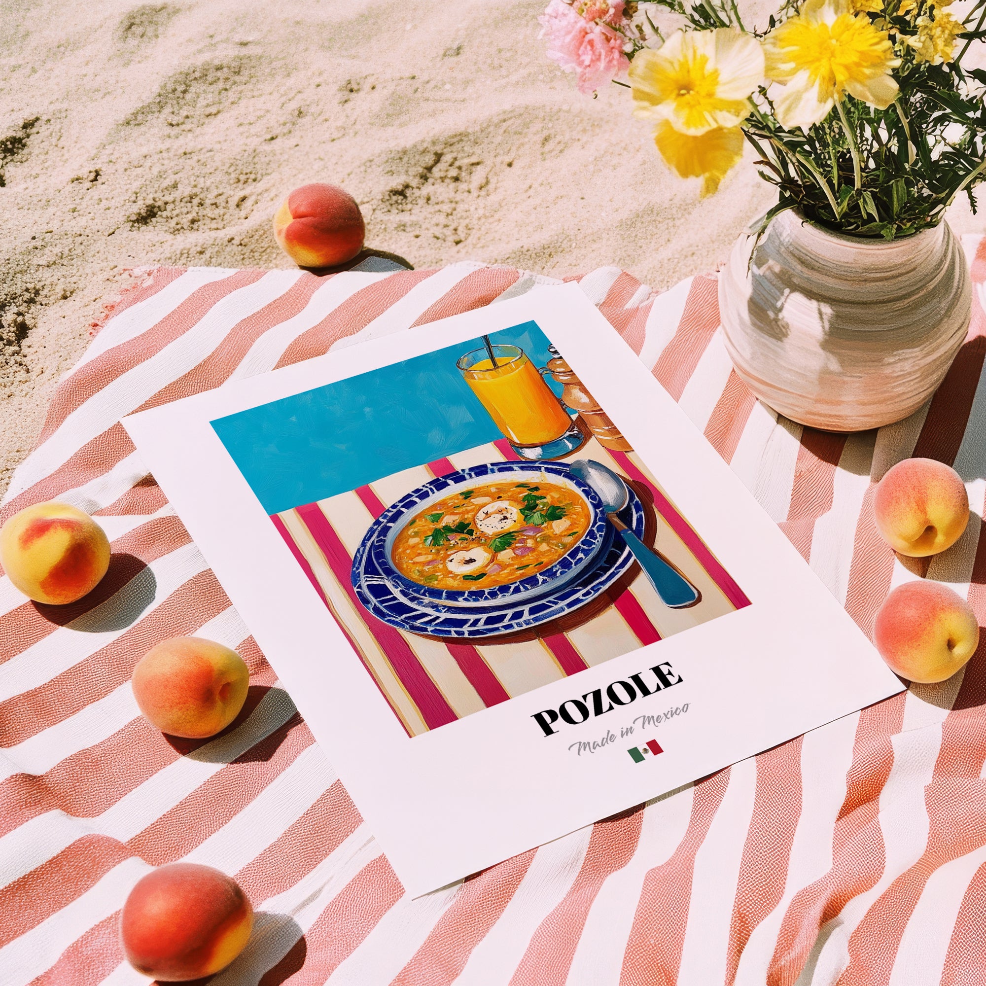 Pozole – Art, Mexican Food Wall Art, unframed on coastal sand