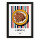 Carnitas – on Striped Tablecloth, Mexican Food Illustration, in sleek black frame