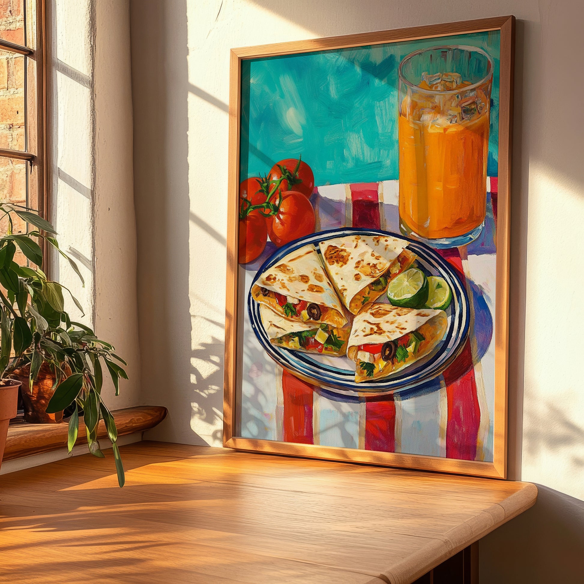 Quesadillas – Colorful Oil Painting, Mexican Cheese Painting, clean layout with no caption