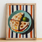 Quesadillas – on Striped Tablecloth, Mexican Cheese Wall Art, no-text version framed in wood