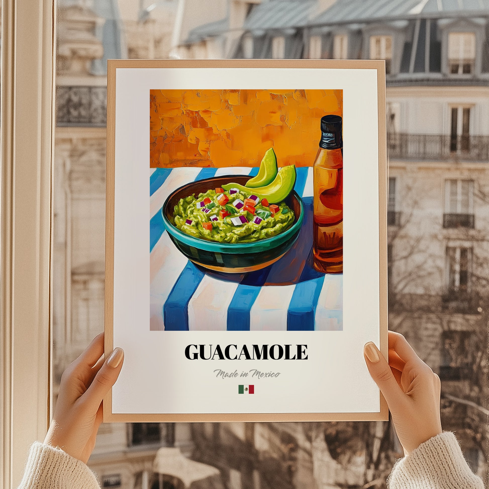 Guacamole – Colorful Oil Painting, Mexican Food Illustration, styled in a charming Paris street view