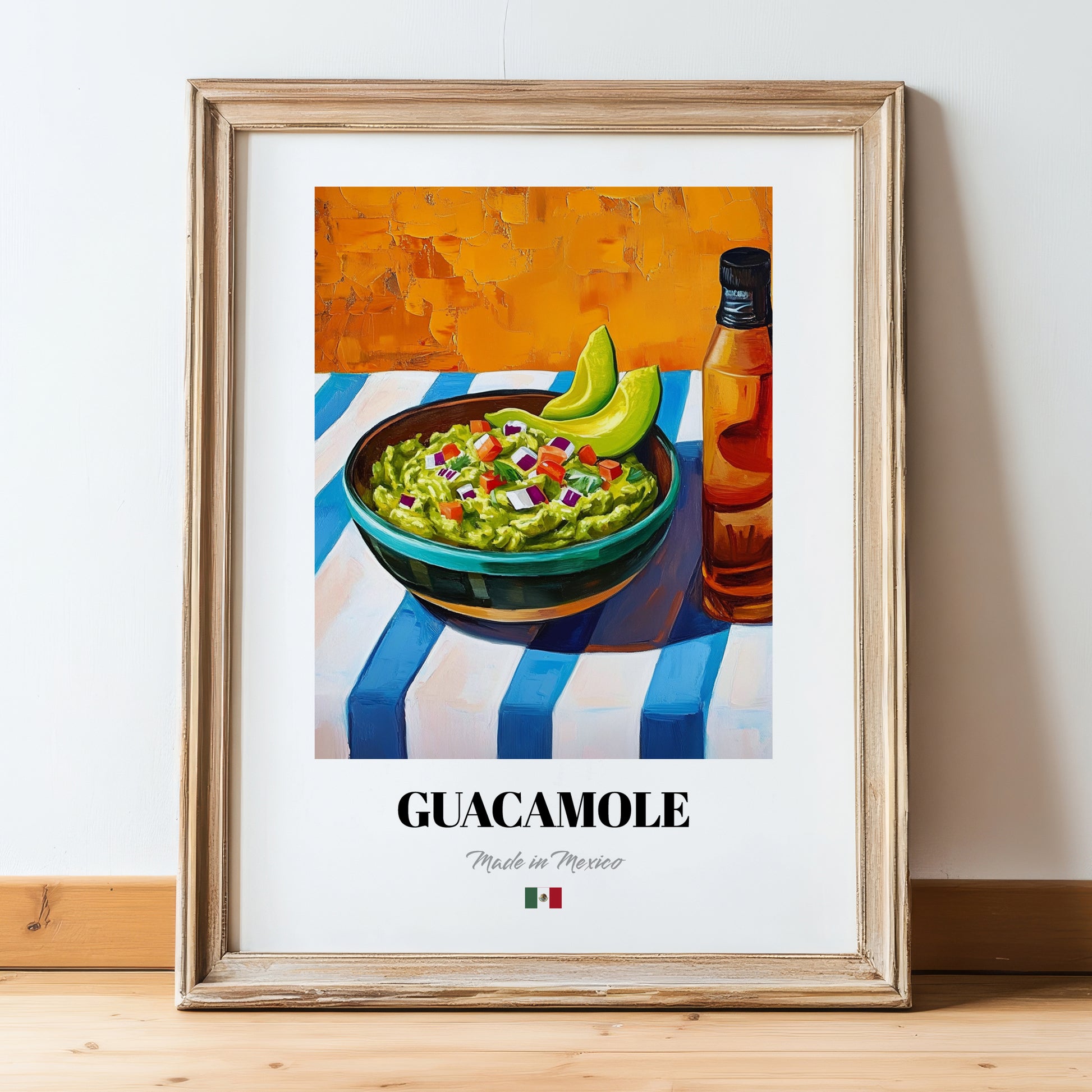 Guacamole – Colorful Oil Painting, Mexican Food Illustration, in wooden frame leaning on the floor