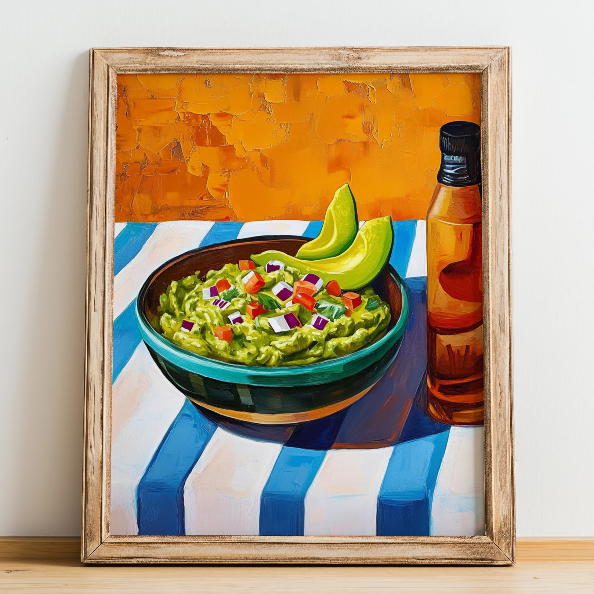 Guacamole – Colorful Oil Painting, Mexican Food Illustration, no-text version framed in wood