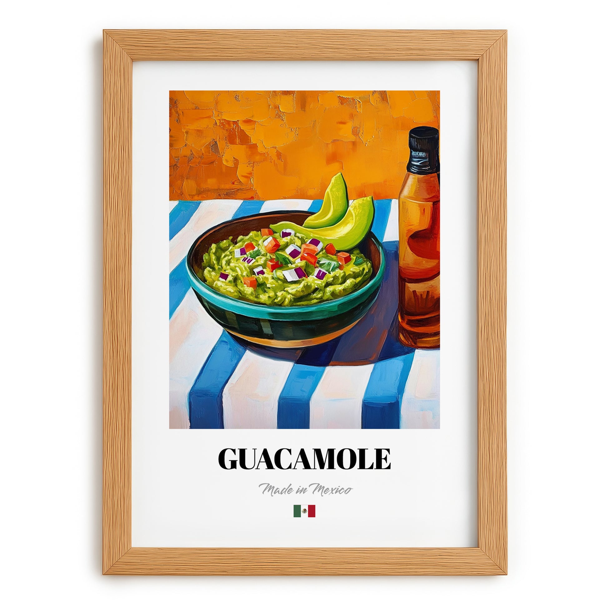 Guacamole – Colorful Oil Painting, Mexican Food Illustration, set in oak frame