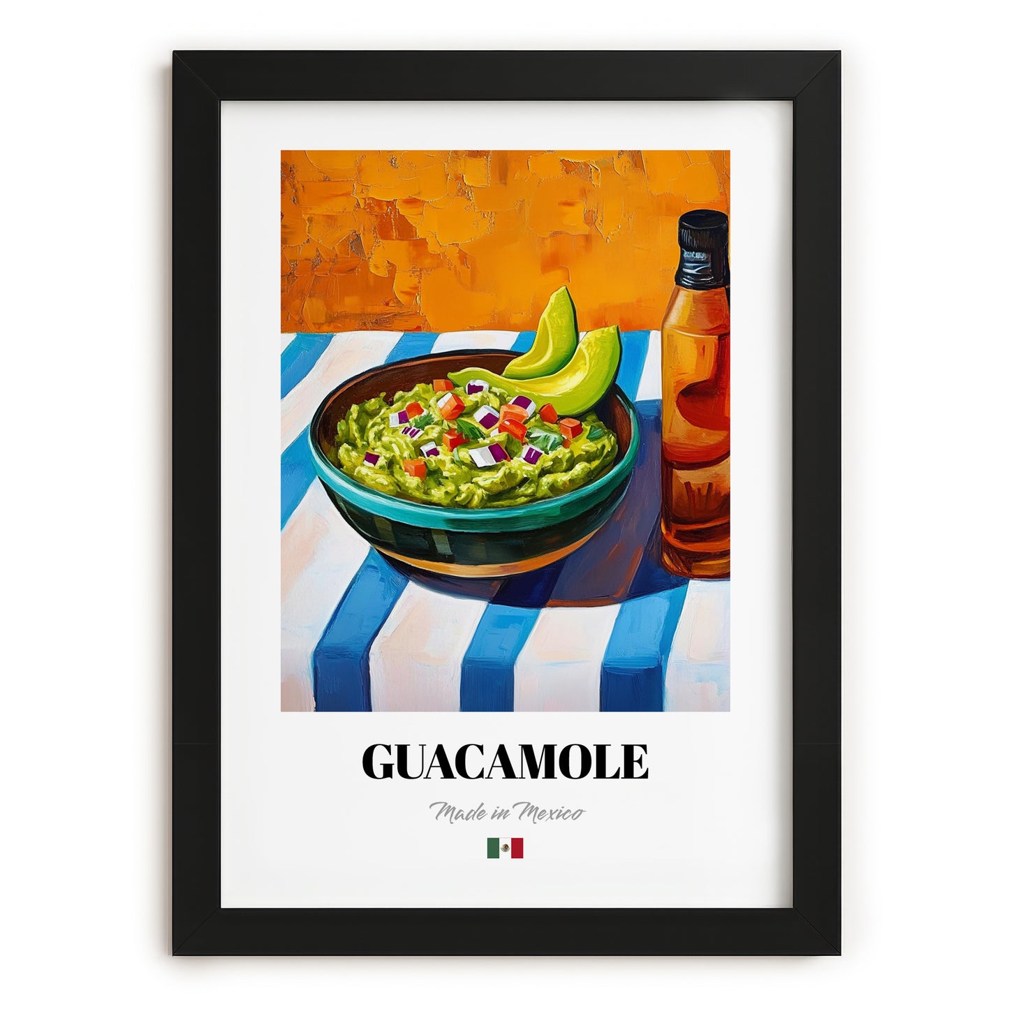 Guacamole – Colorful Oil Painting, Mexican Food Illustration, in sleek black frame