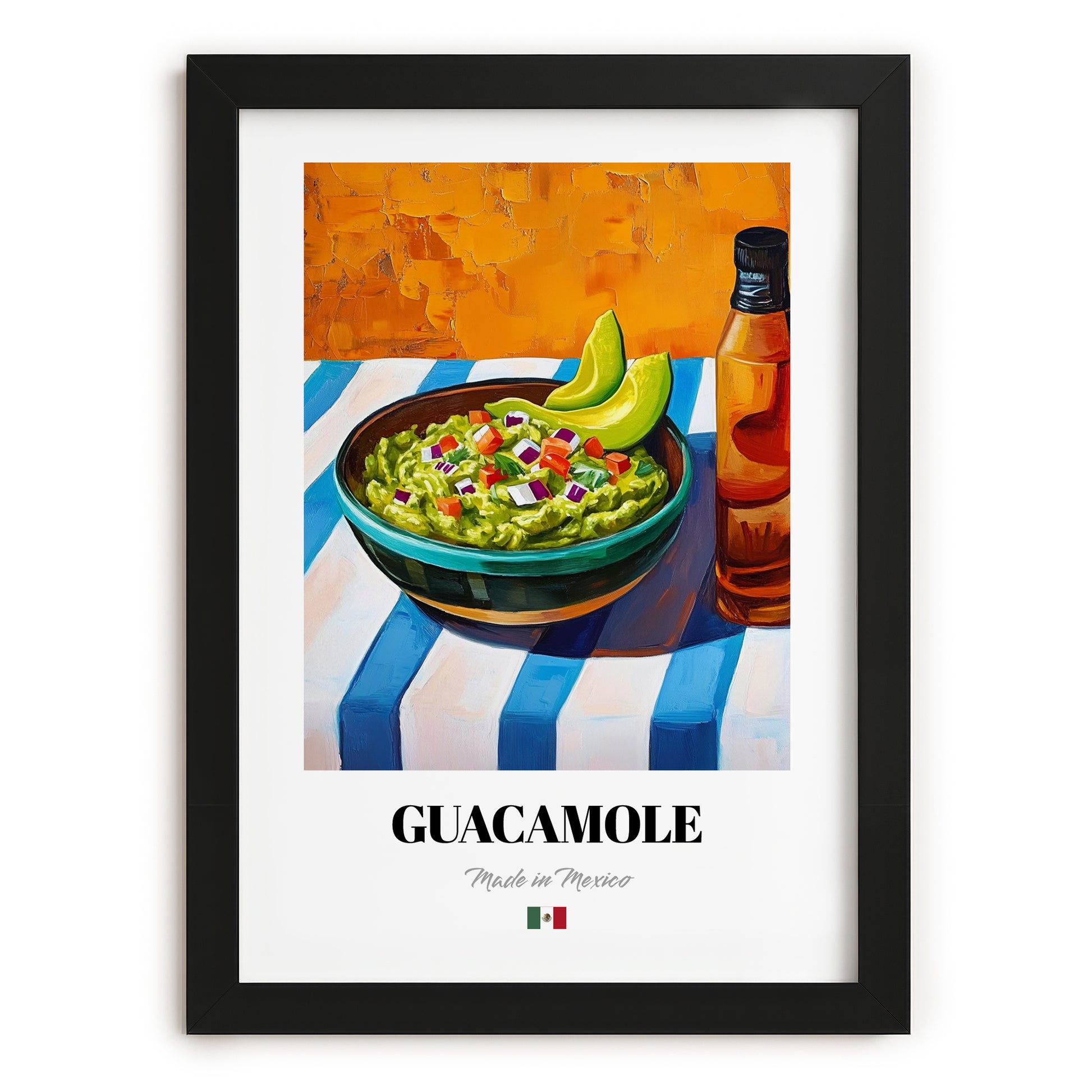 Guacamole – Colorful Oil Painting, Mexican Food Illustration, in sleek black frame