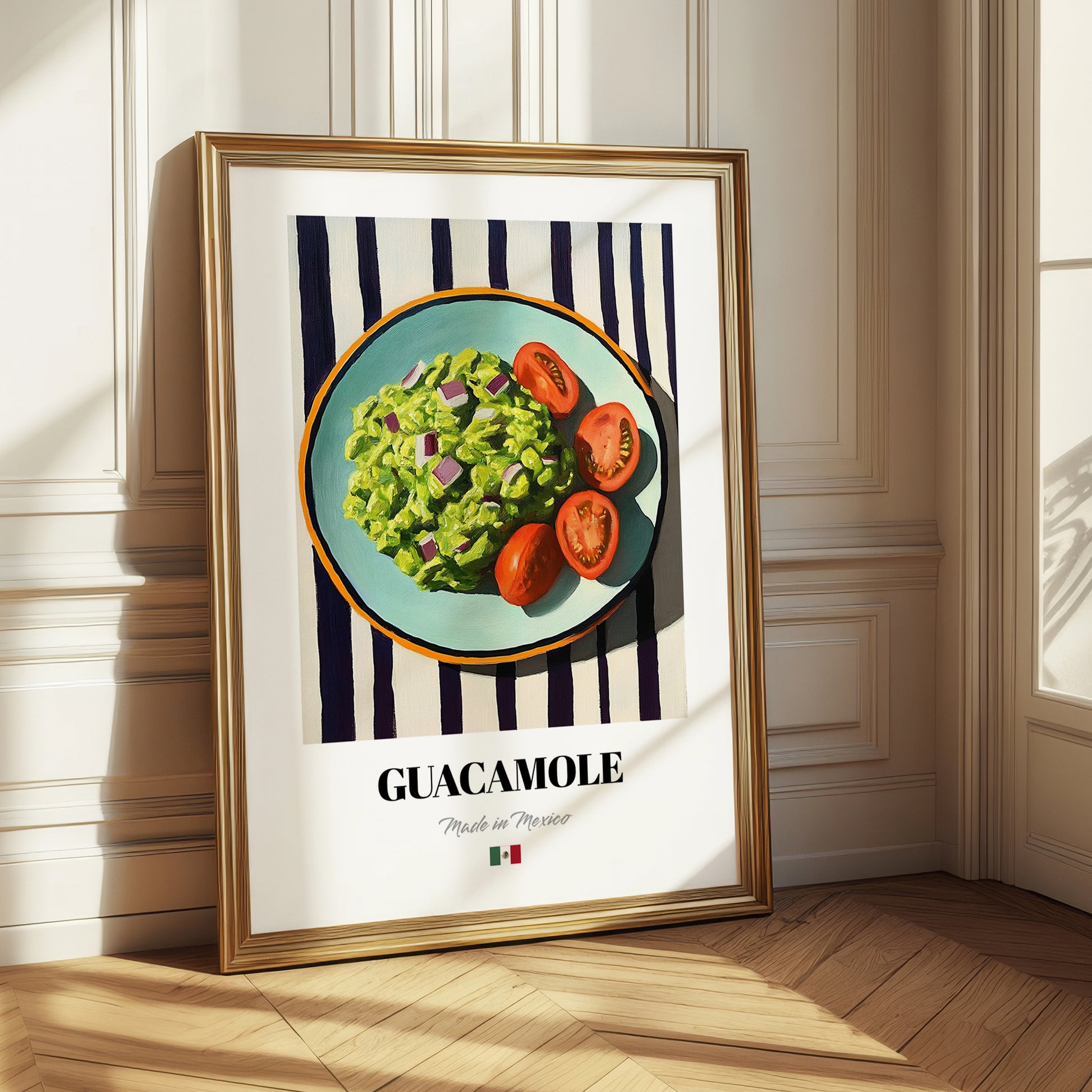 Guacamole – on Striped Tablecloth, Mexican Food Poster