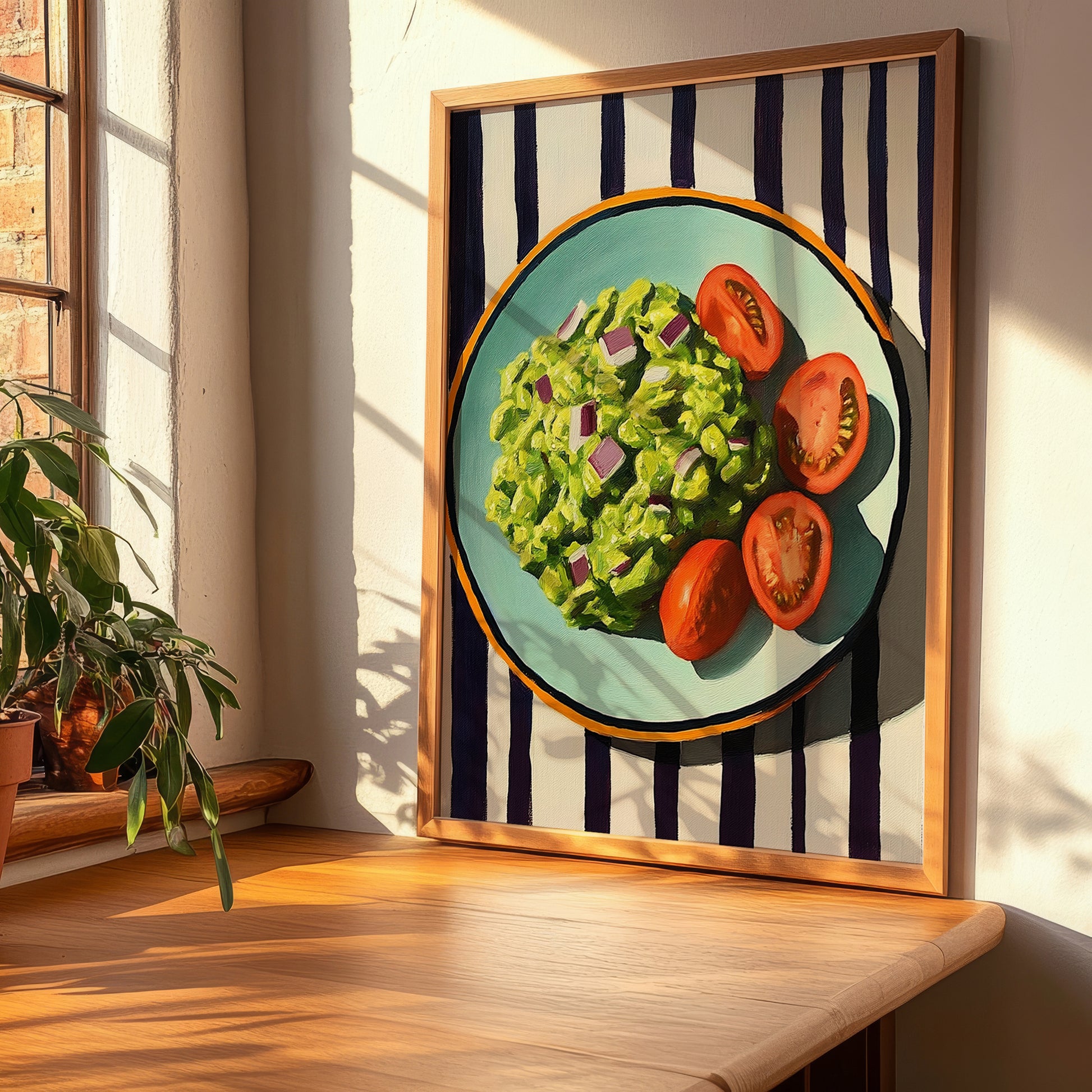 Guacamole – on Striped Tablecloth, Mexican Food Poster, clean layout with no caption