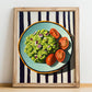 Guacamole – on Striped Tablecloth, Mexican Food Poster, no-text version framed in wood