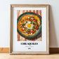 Chilaquiles – on Striped Tablecloth, Mexican Food Painting, in wooden frame leaning on the floor