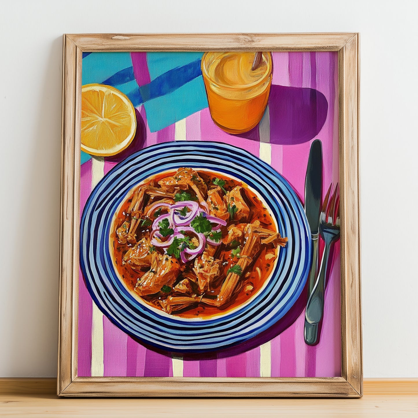 Esquites – Colorful Oil Painting, Mexican Food Wall Art, no-text version framed in wood