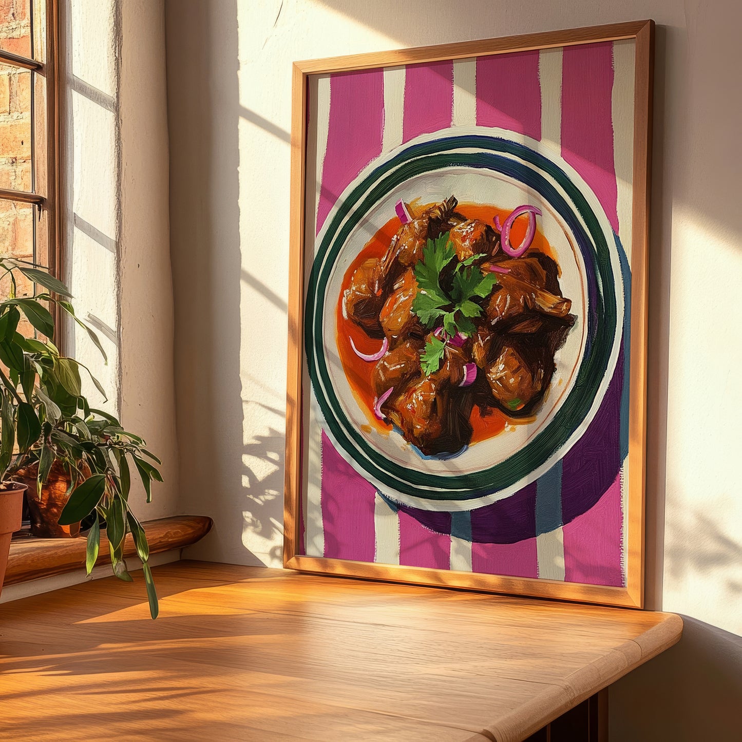 Esquites – on Striped Tablecloth, Mexican Food Print, clean layout with no caption
