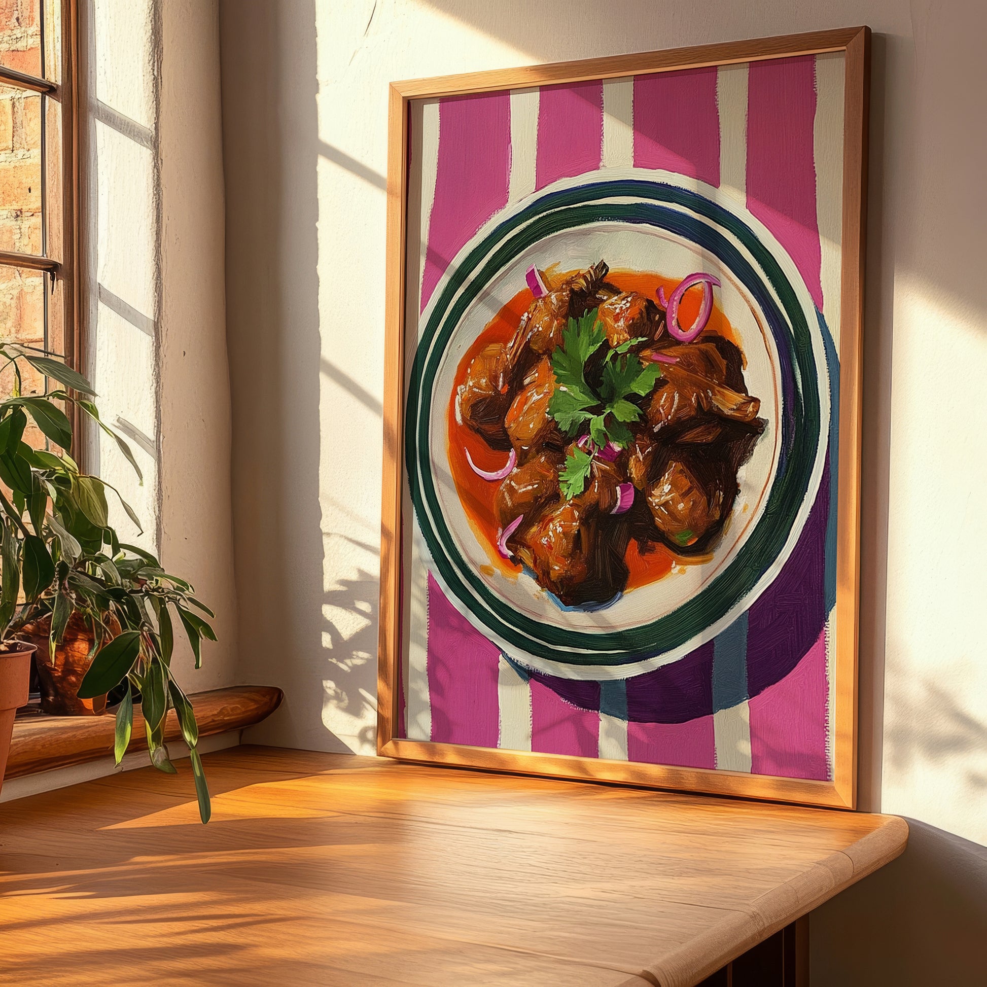 Esquites – on Striped Tablecloth, Mexican Food Print, clean layout with no caption