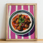 Esquites – on Striped Tablecloth, Mexican Food Print, no-text version framed in wood