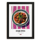 Esquites – on Striped Tablecloth, Mexican Food Print, in sleek black frame