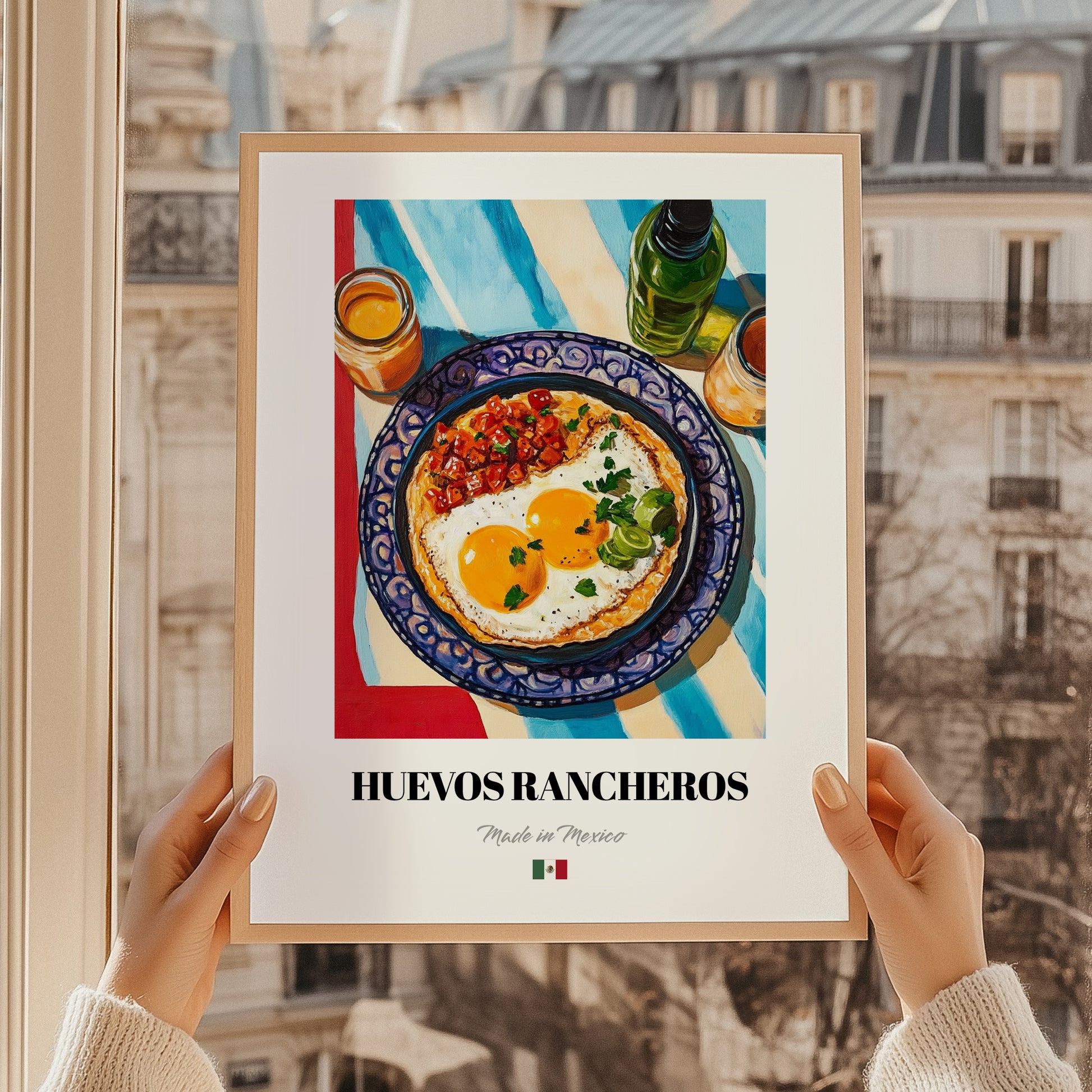 Huevos Rancheros – Art, Mexican Food Wall Painting, styled in a charming Paris street view