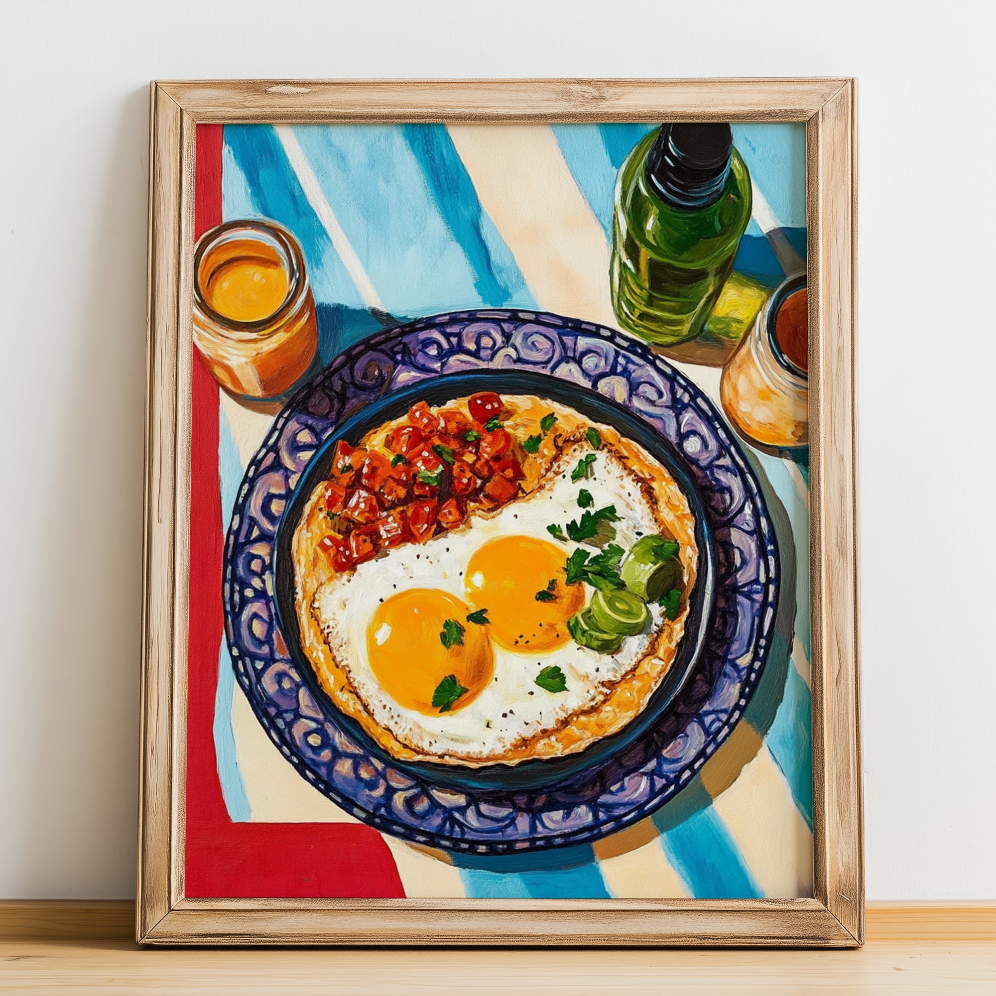 Huevos Rancheros – Art, Mexican Food Wall Painting, no-text version framed in wood