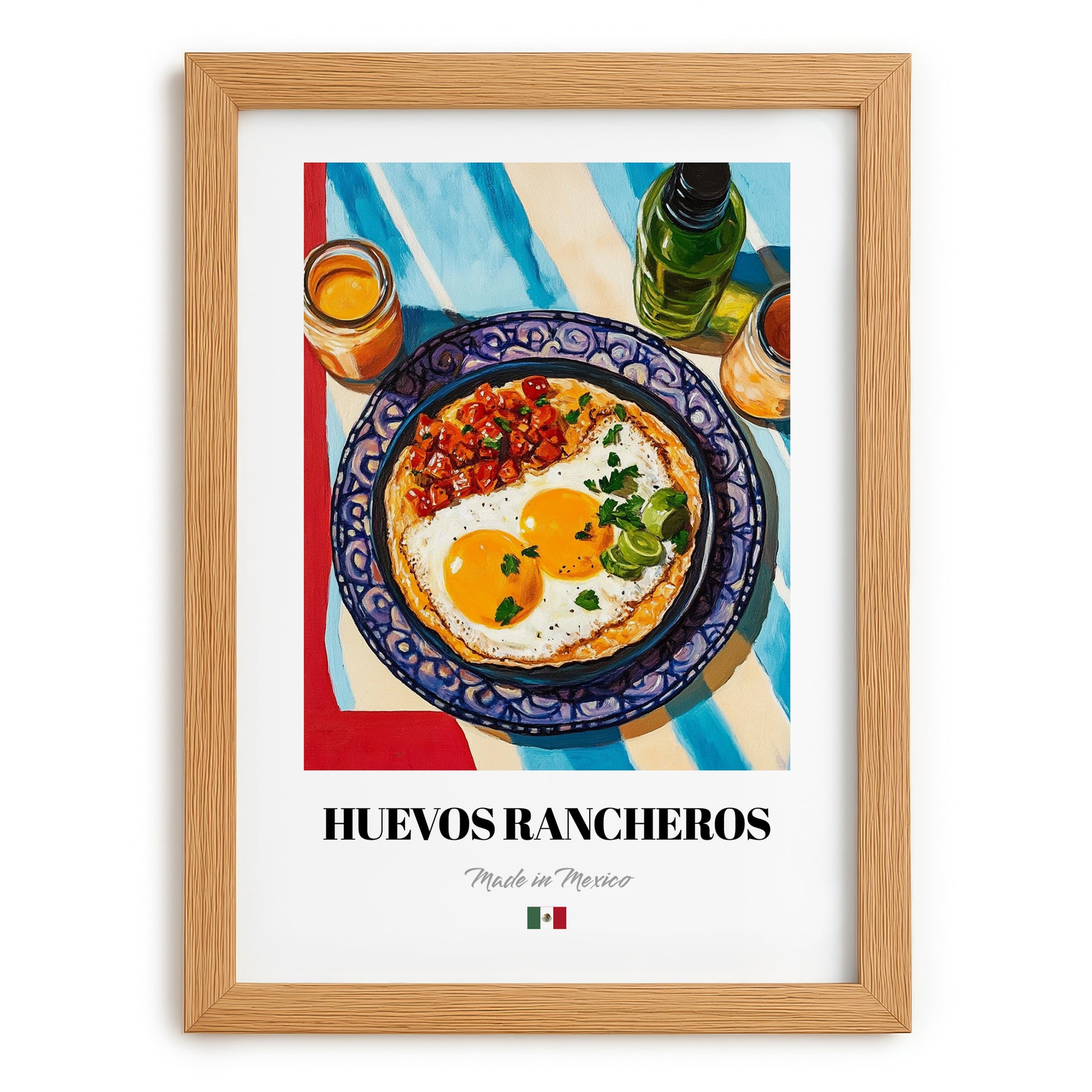Huevos Rancheros – Art, Mexican Food Wall Painting, set in oak frame