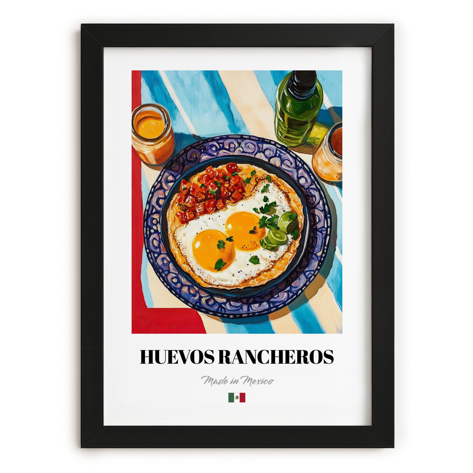 Huevos Rancheros – Art, Mexican Food Wall Painting, in sleek black frame