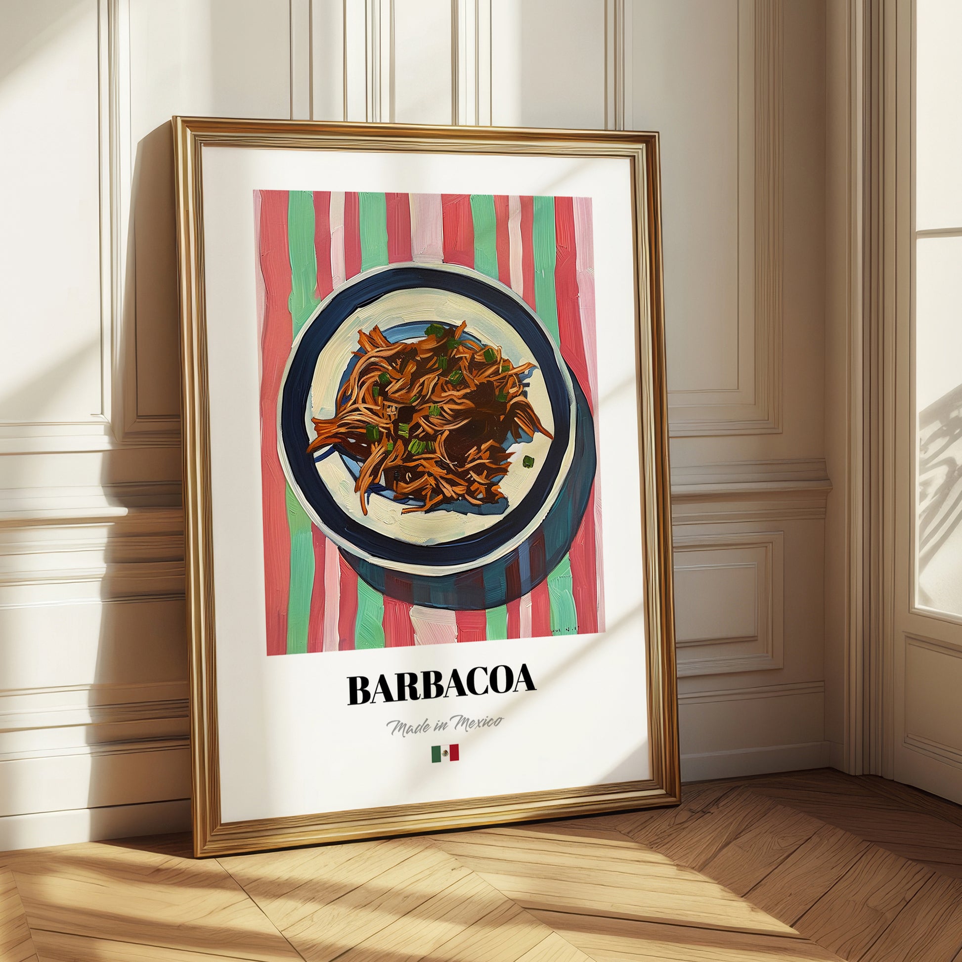 Barbacoa – on Striped Tablecloth, Mexican Bbq Poster 