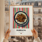 Barbacoa – on Striped Tablecloth, Mexican Bbq Poster, styled in a charming Paris street view