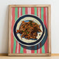 Barbacoa – on Striped Tablecloth, Mexican Bbq Poster, no-text version framed in wood