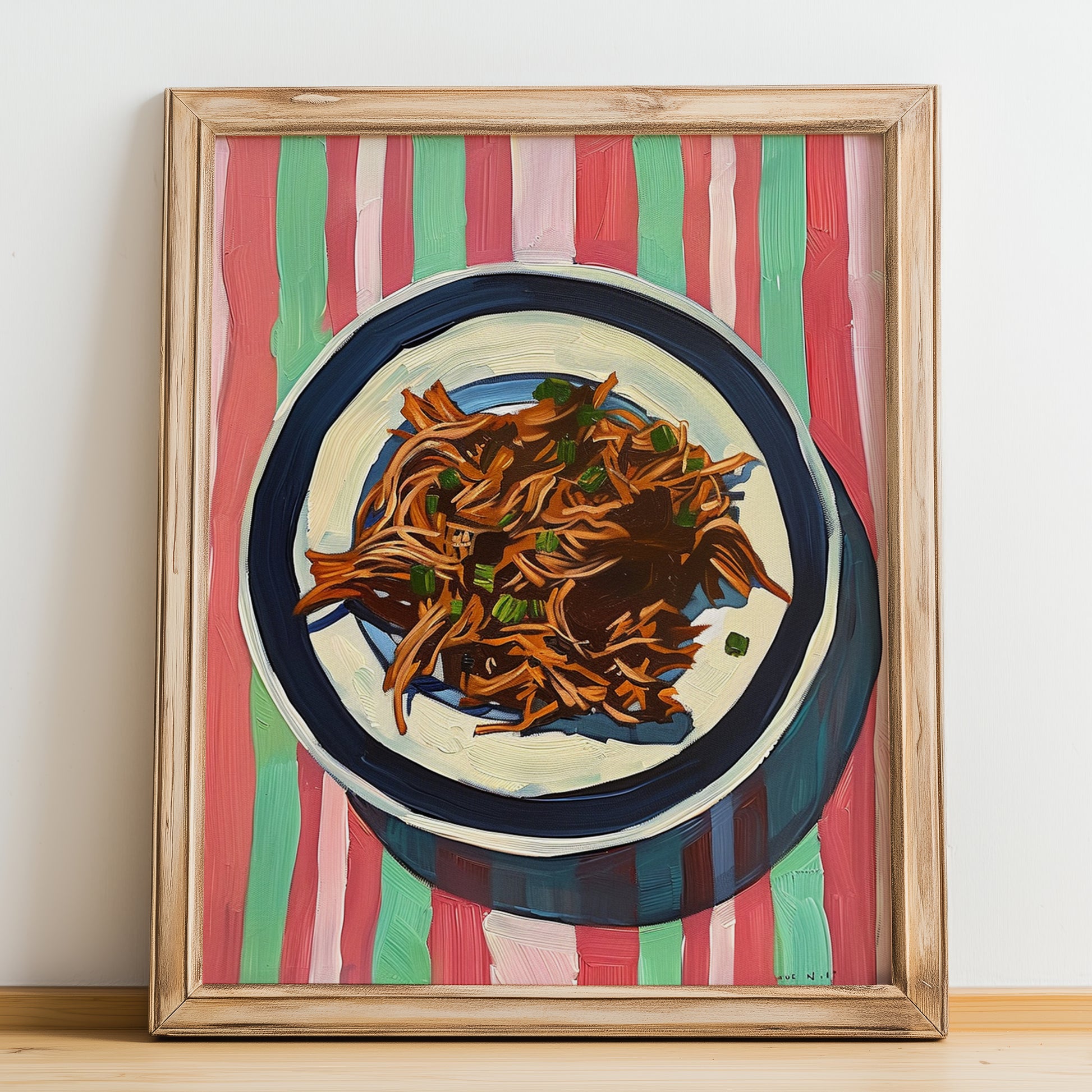 Barbacoa – on Striped Tablecloth, Mexican Bbq Poster, no-text version framed in wood