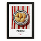 Pierogi – on Striped Tablecloth, Polish Pastry Painting, in sleek black frame