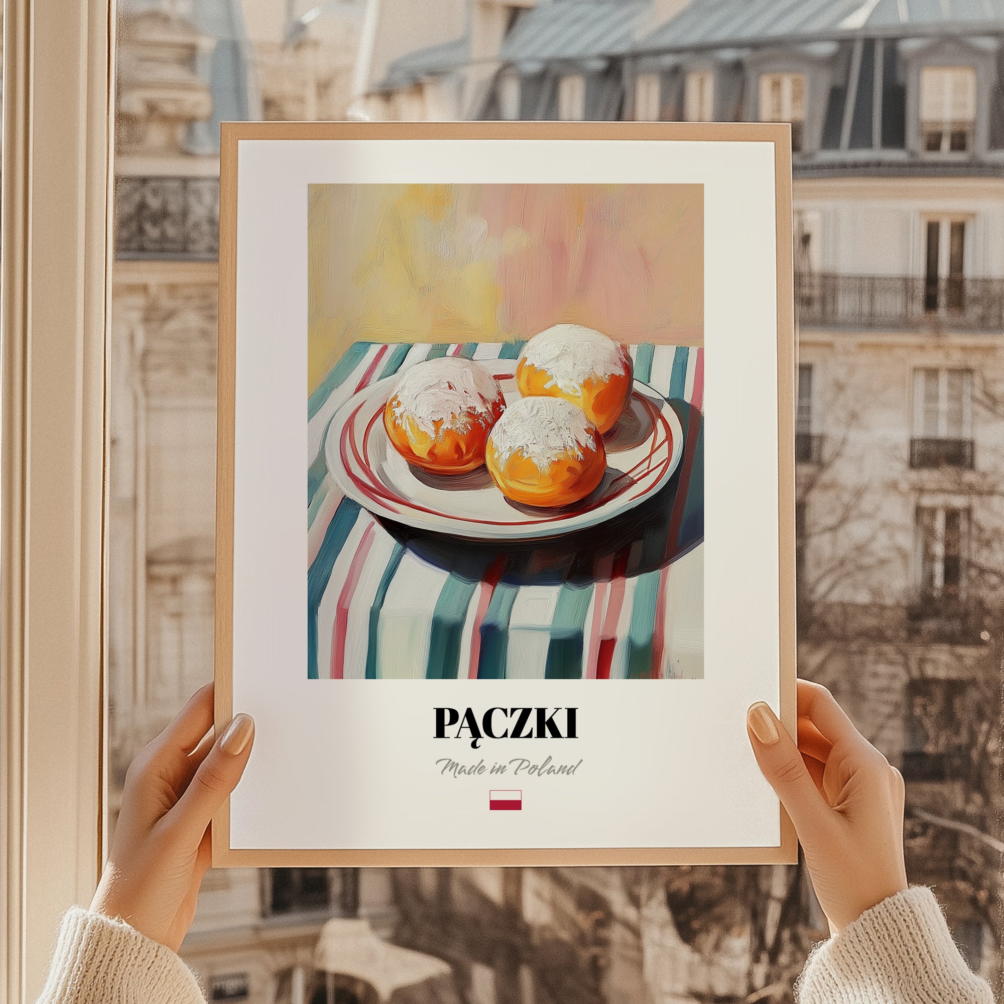 Pączki – Art, Polish Pastry Painting, styled in a charming Paris street view