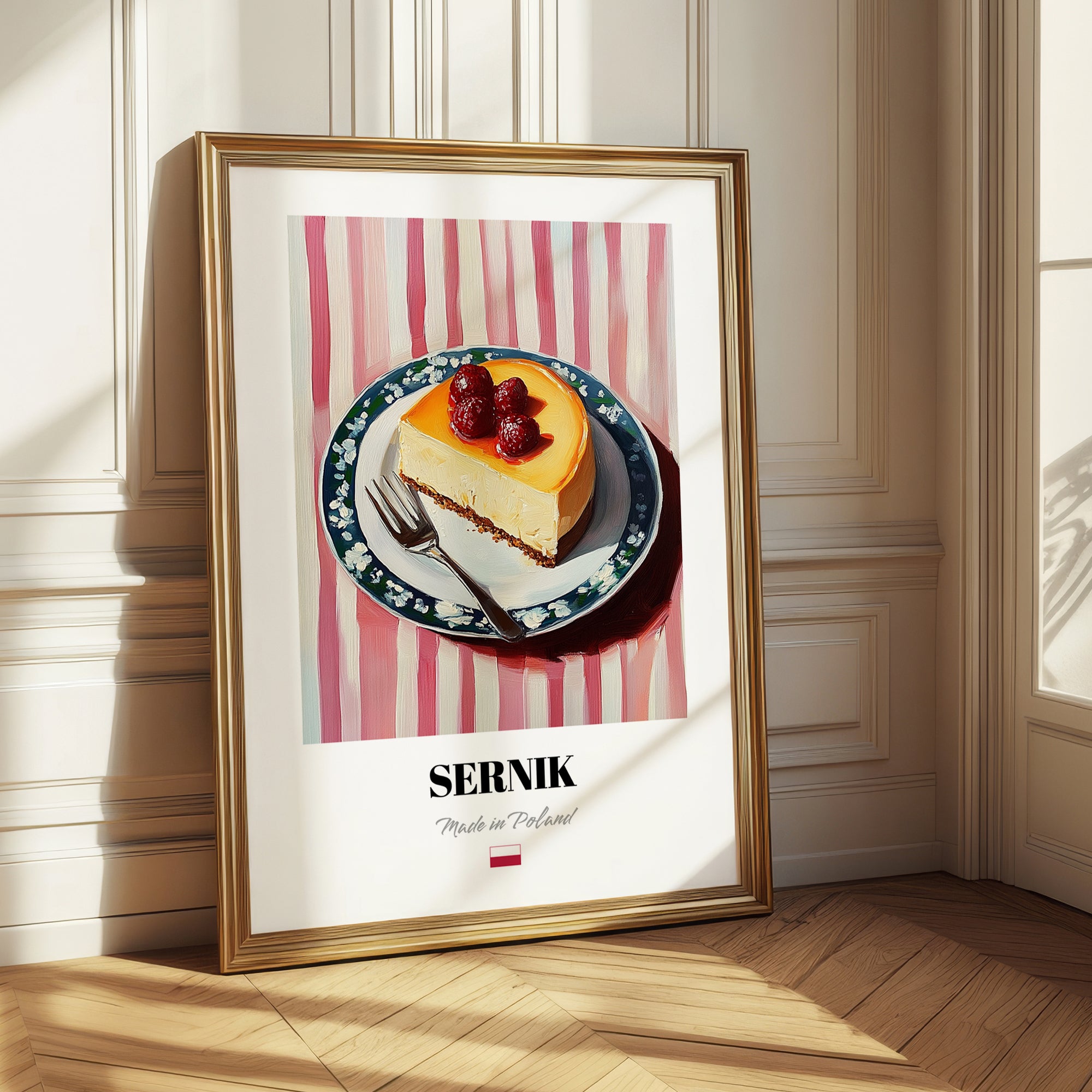 Sernik – on Striped Tablecloth, Polish Dessert Art 