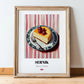 Sernik – on Striped Tablecloth, Polish Dessert Art, in wooden frame leaning on the floor