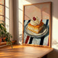 Kremówka (Napoleonka) – on Striped Tablecloth, Polish Dessert Painting, clean layout with no caption