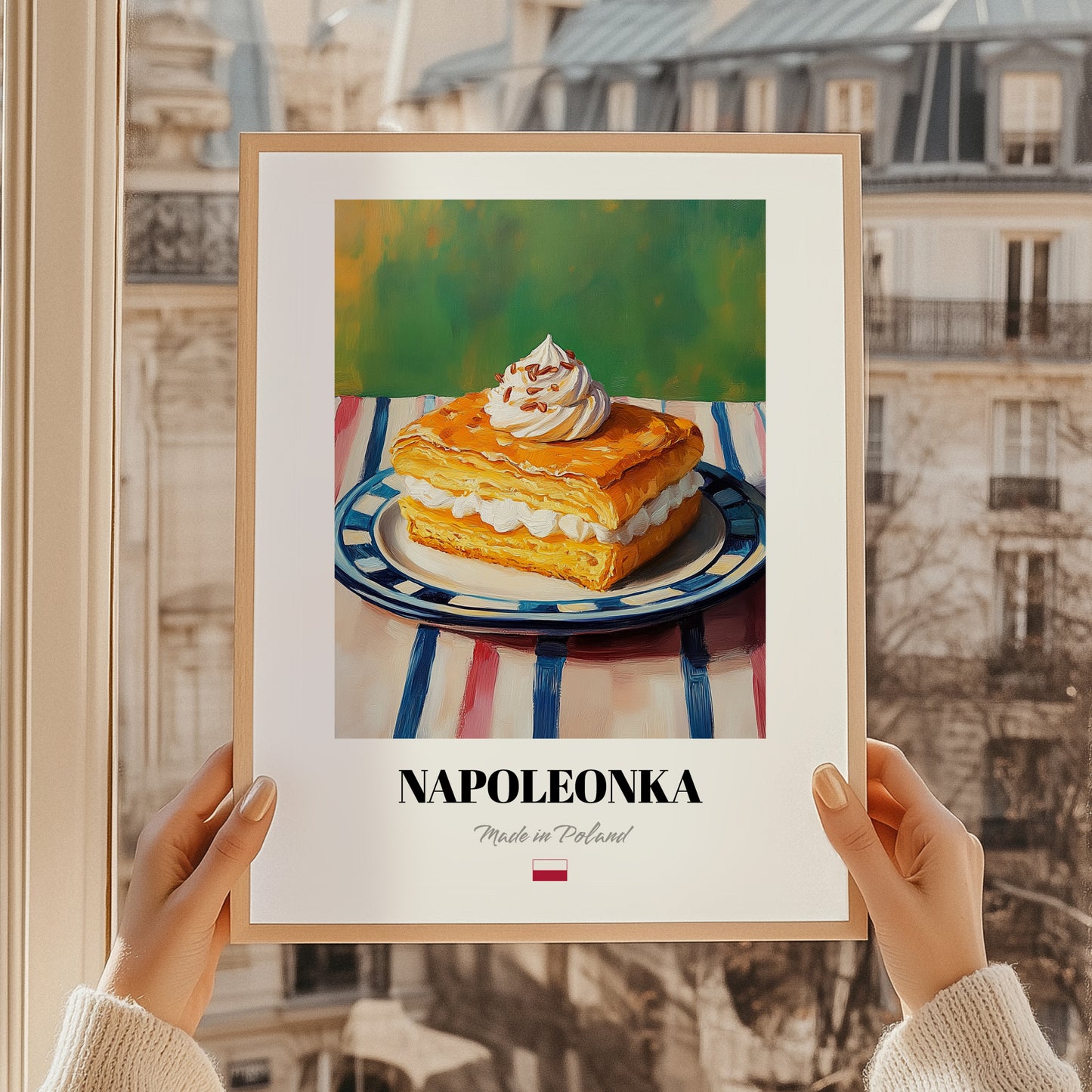 Kremówka (Napoleonka) – Oil Painting, Polish Dessert Wall Poster, styled in a charming Paris street view