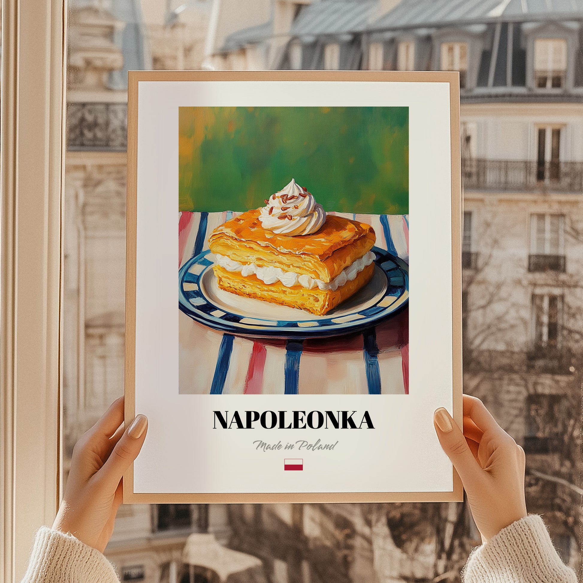 Kremówka (Napoleonka) – Oil Painting, Polish Dessert Wall Poster, styled in a charming Paris street view
