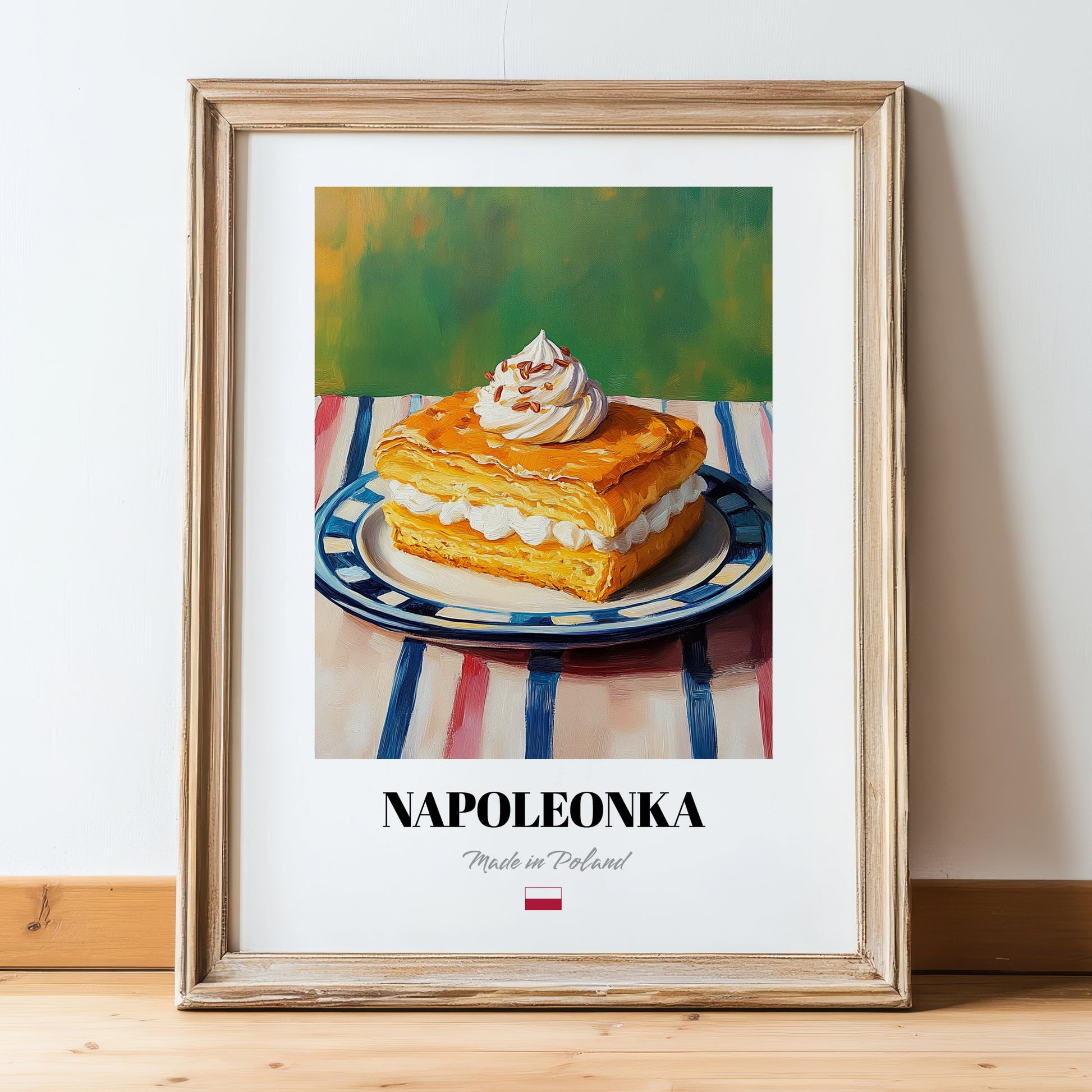 Kremówka (Napoleonka) – Oil Painting, Polish Dessert Wall Poster, in wooden frame leaning on the floor