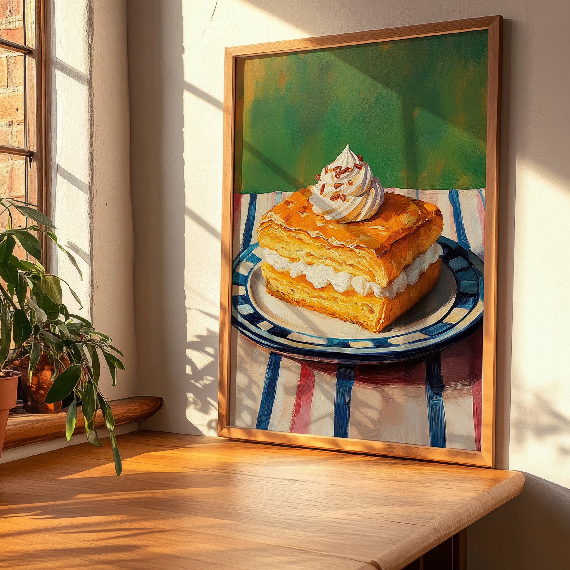 Kremówka (Napoleonka) – Oil Painting, Polish Dessert Wall Poster, clean layout with no caption