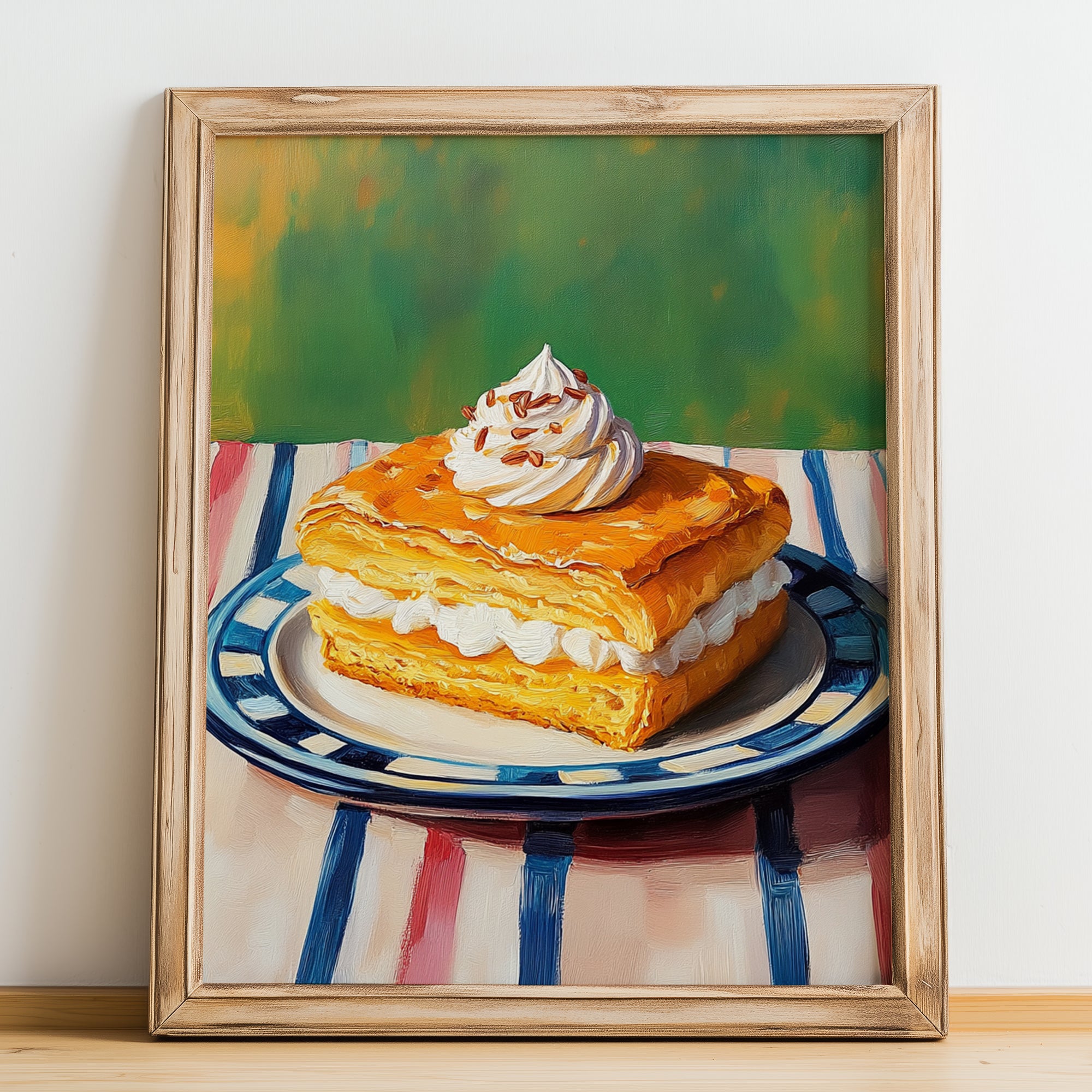 Kremówka (Napoleonka) – Oil Painting, Polish Dessert Wall Poster, no-text version framed in wood