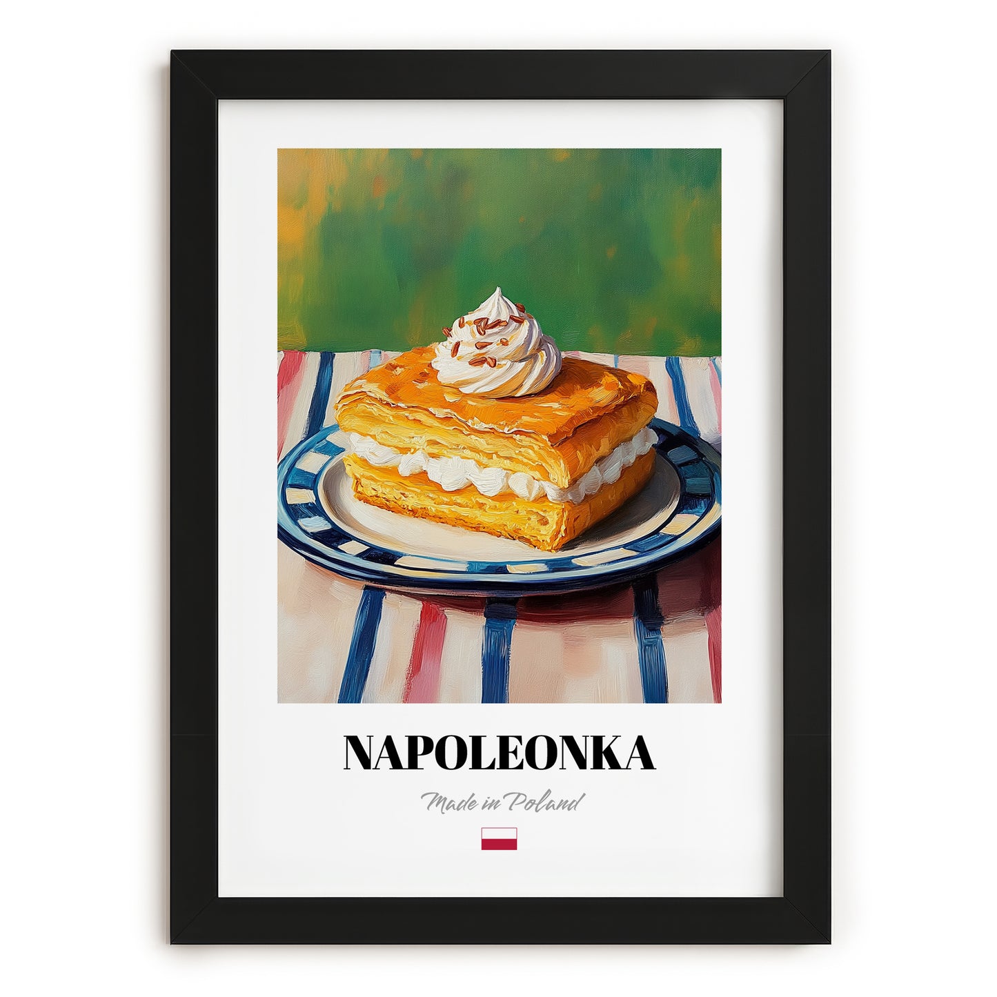 Kremówka (Napoleonka) – Oil Painting, Polish Dessert Wall Poster, in sleek black frame