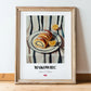 Makowiec – on Striped Tablecloth, Polish Dessert Print, in wooden frame leaning on the floor