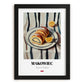 Makowiec – on Striped Tablecloth, Polish Dessert Print, in sleek black frame