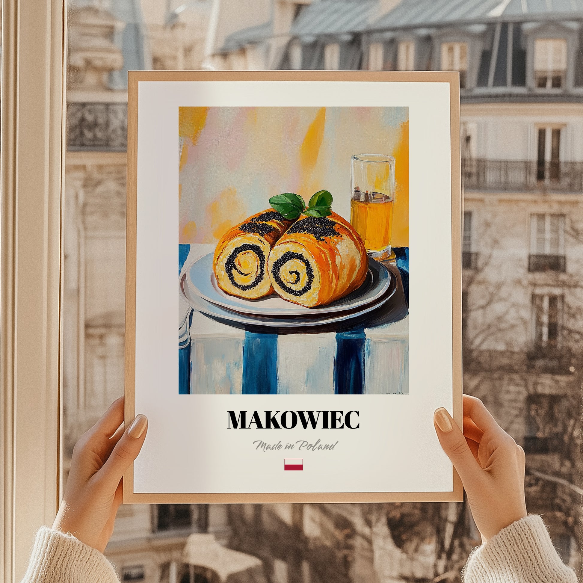 Makowiec – Oil Painting, Polish Dessert Wall Decor, styled in a charming Paris street view