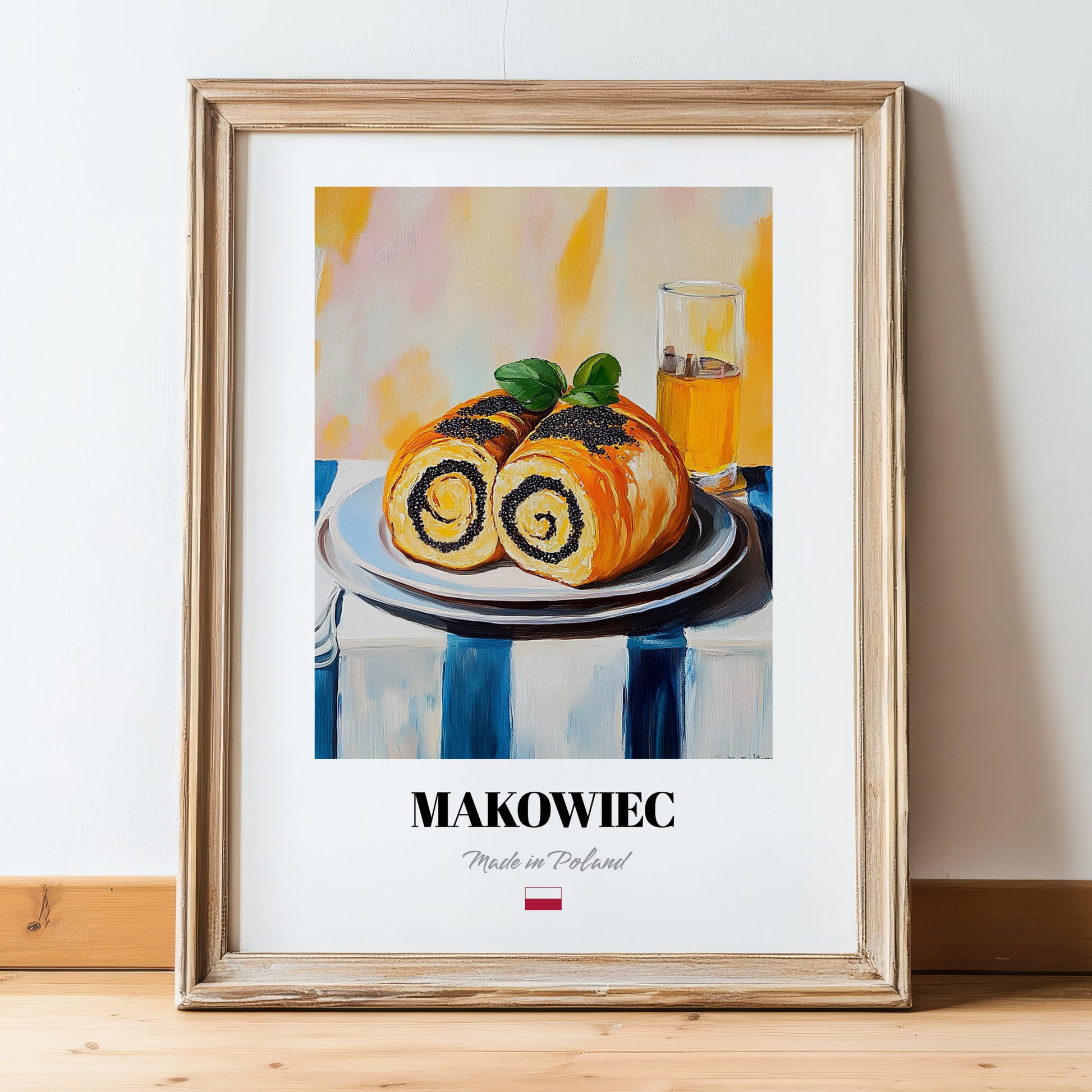 Makowiec – Oil Painting, Polish Dessert Wall Decor, in wooden frame leaning on the floor