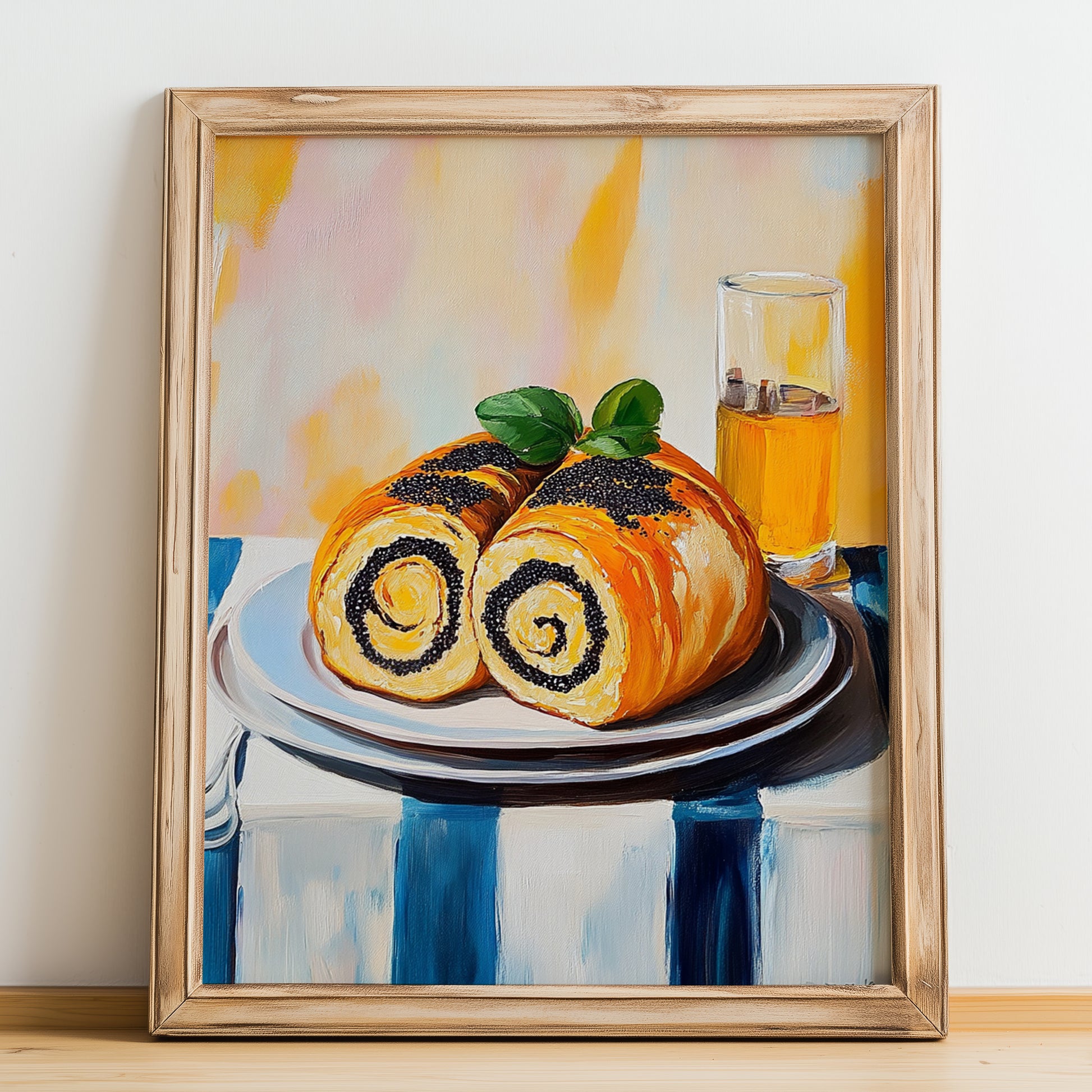 Makowiec – Oil Painting, Polish Dessert Wall Decor, no-text version framed in wood