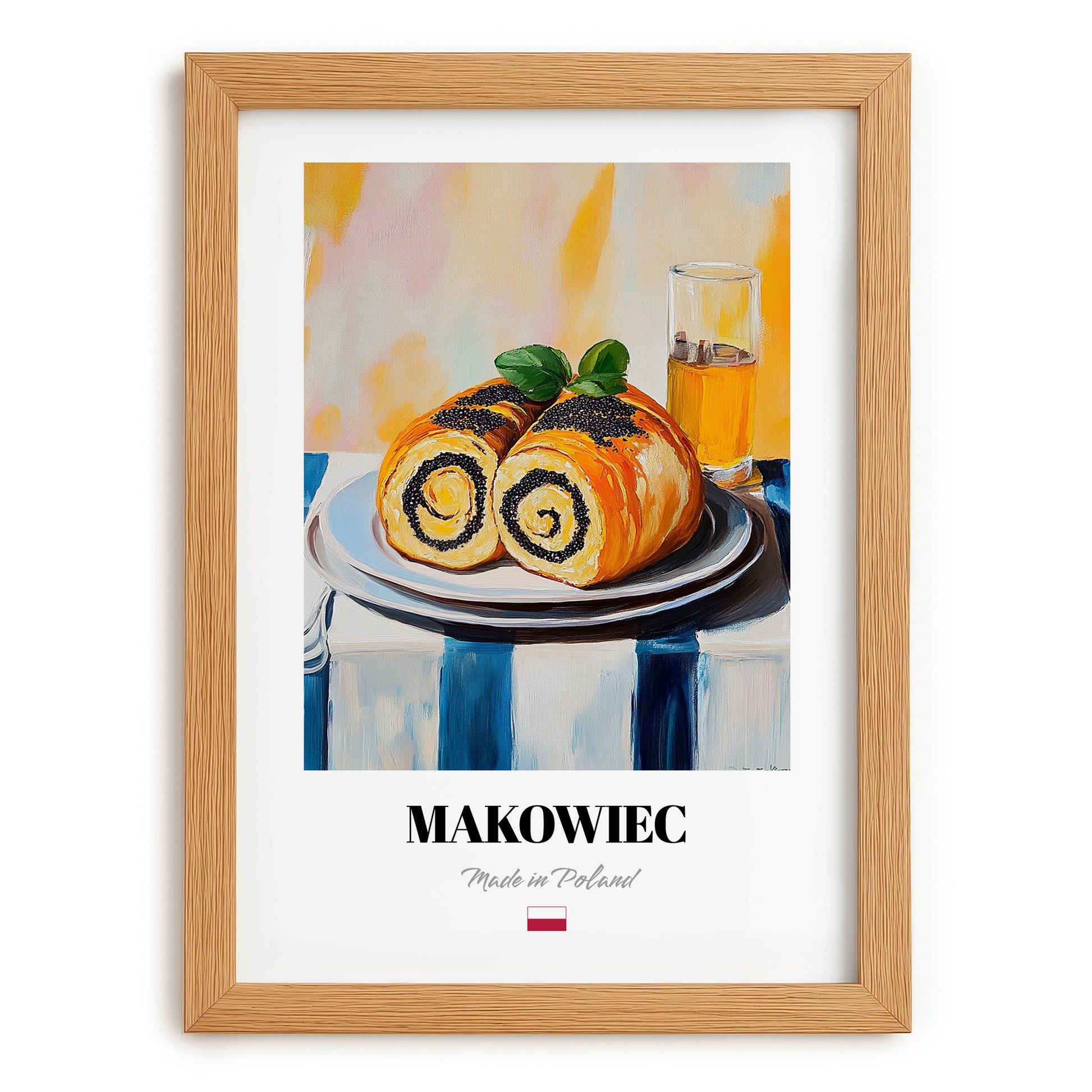 Makowiec – Oil Painting, Polish Dessert Wall Decor, set in oak frame