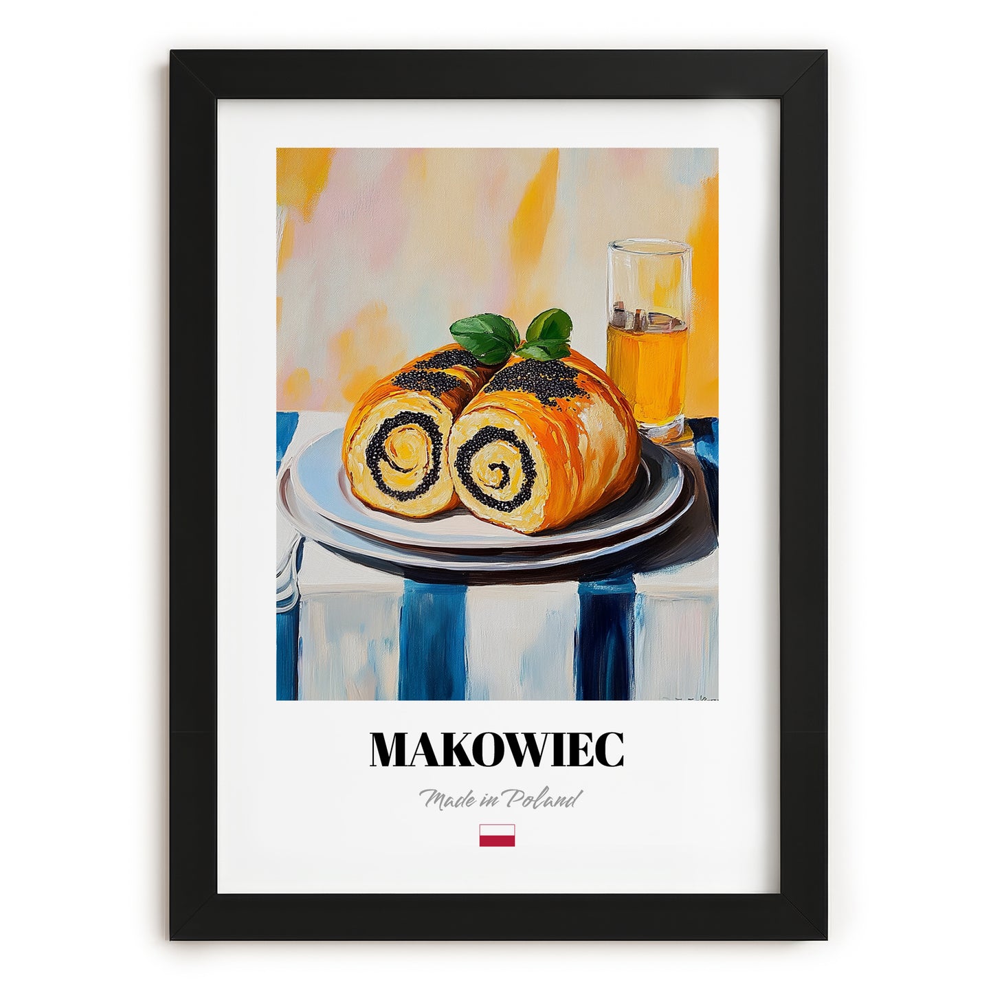Makowiec – Oil Painting, Polish Dessert Wall Decor, in sleek black frame