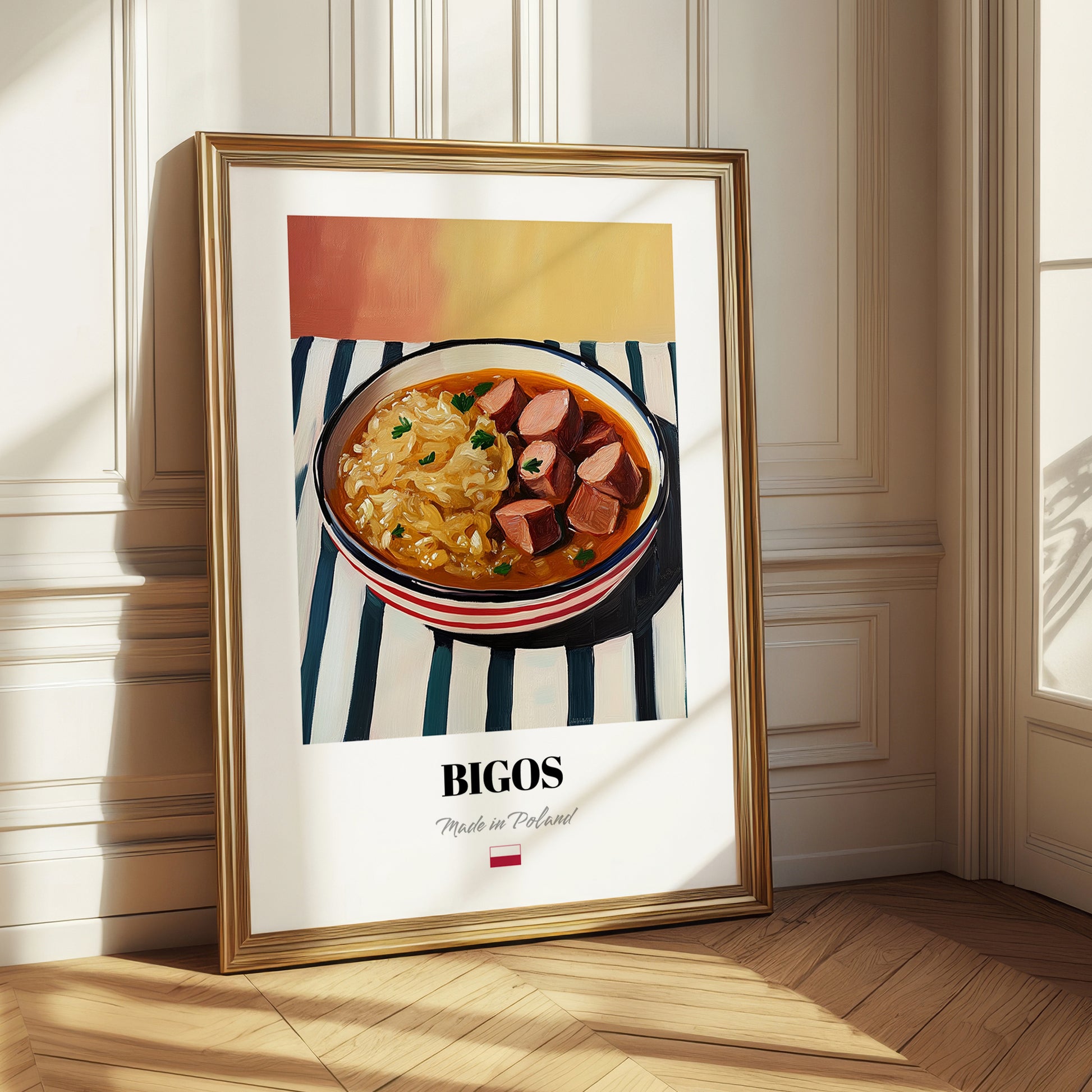 Bigos – on Striped Tablecloth, Polish Food Wall Decor