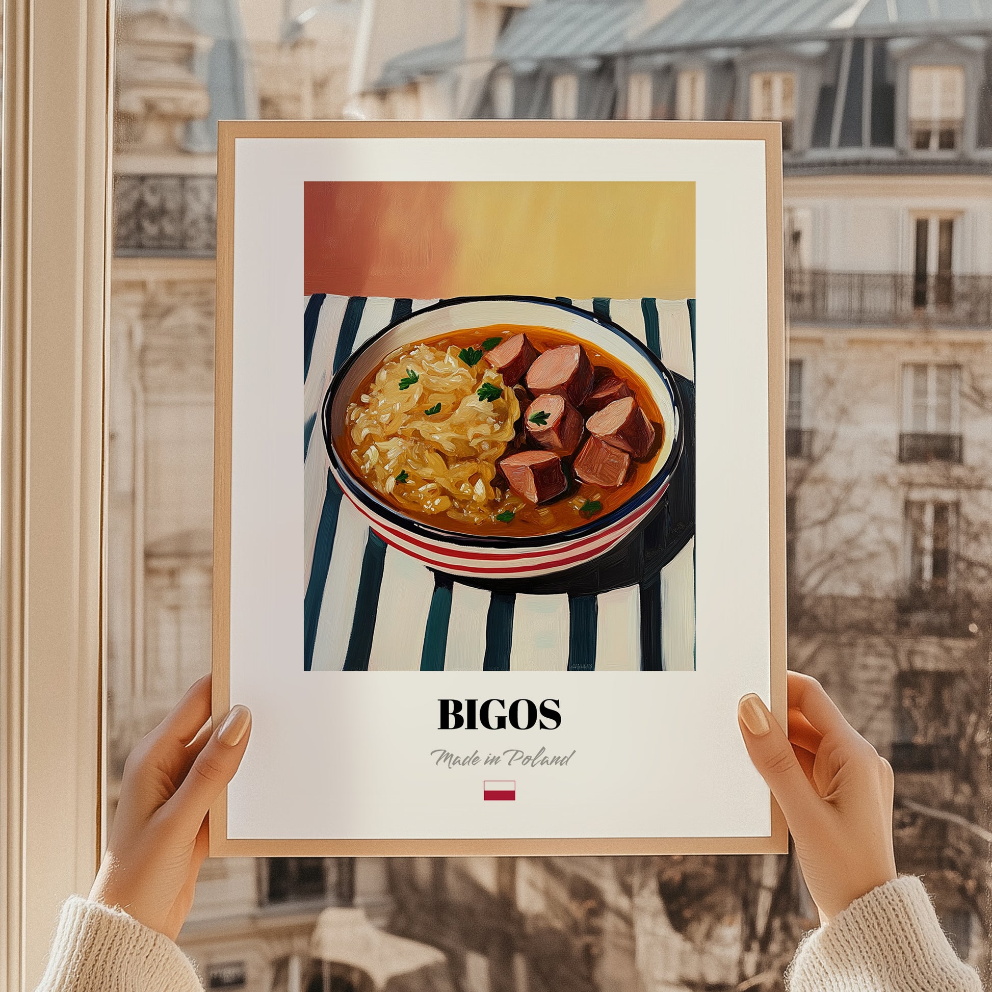 Bigos – on Striped Tablecloth, Polish Food Wall Decor, styled in a charming Paris street view