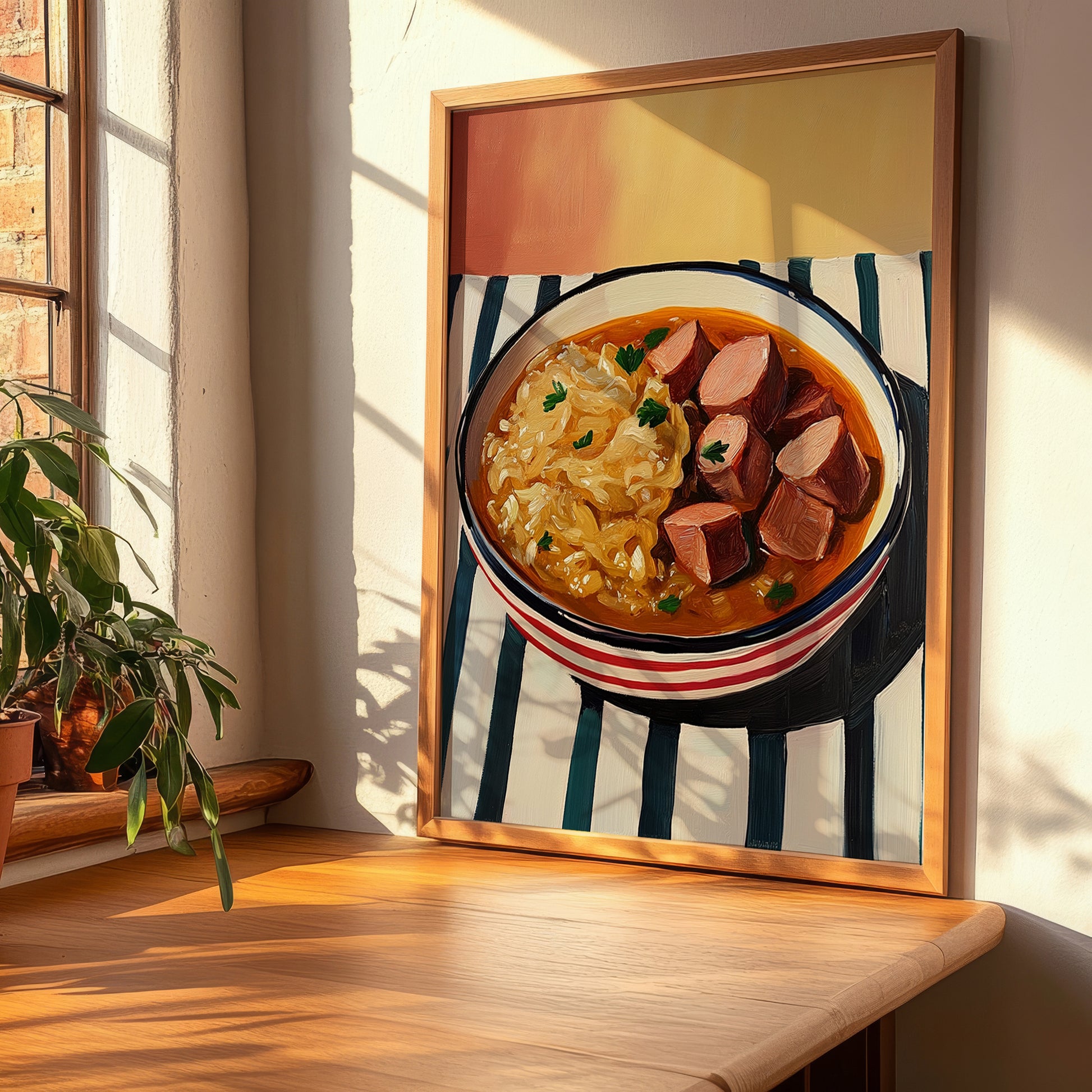 Bigos – on Striped Tablecloth, Polish Food Wall Decor, clean layout with no caption