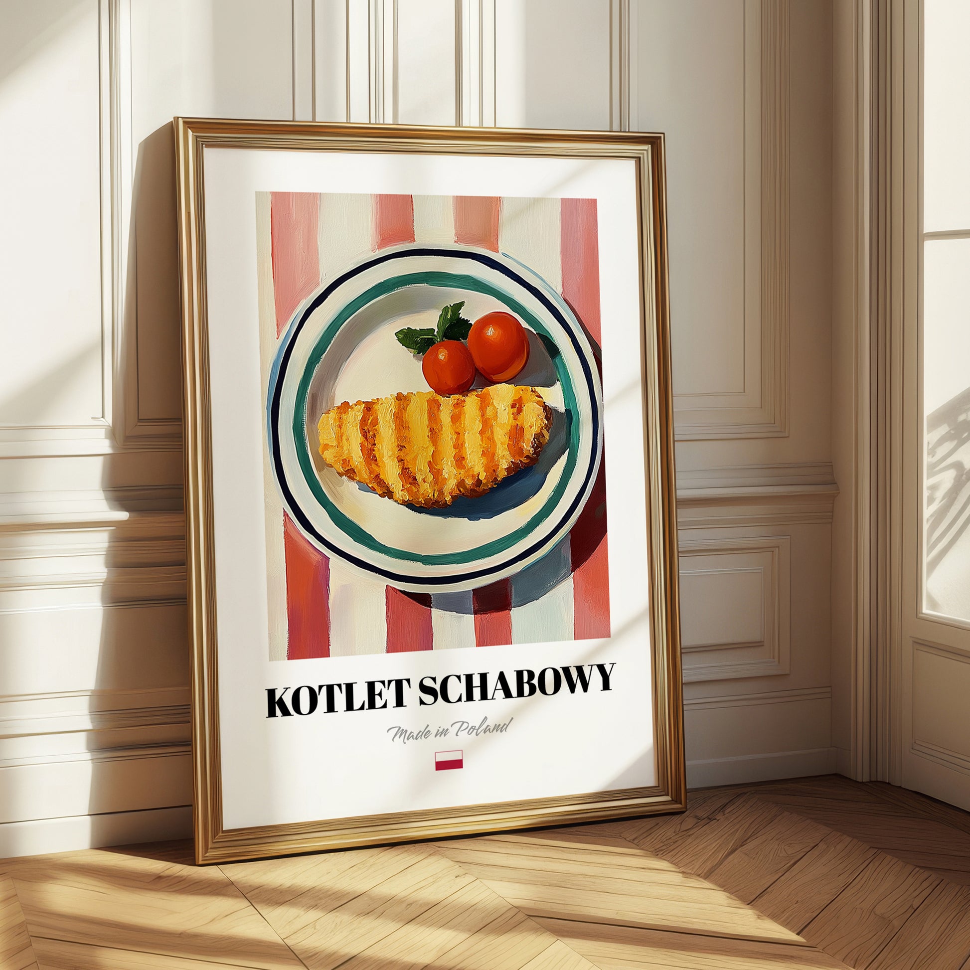 Kotlet Schabowy – on Striped Tablecloth, Polish Food Painting