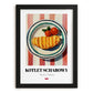 Kotlet Schabowy – on Striped Tablecloth, Polish Food Painting, in sleek black frame